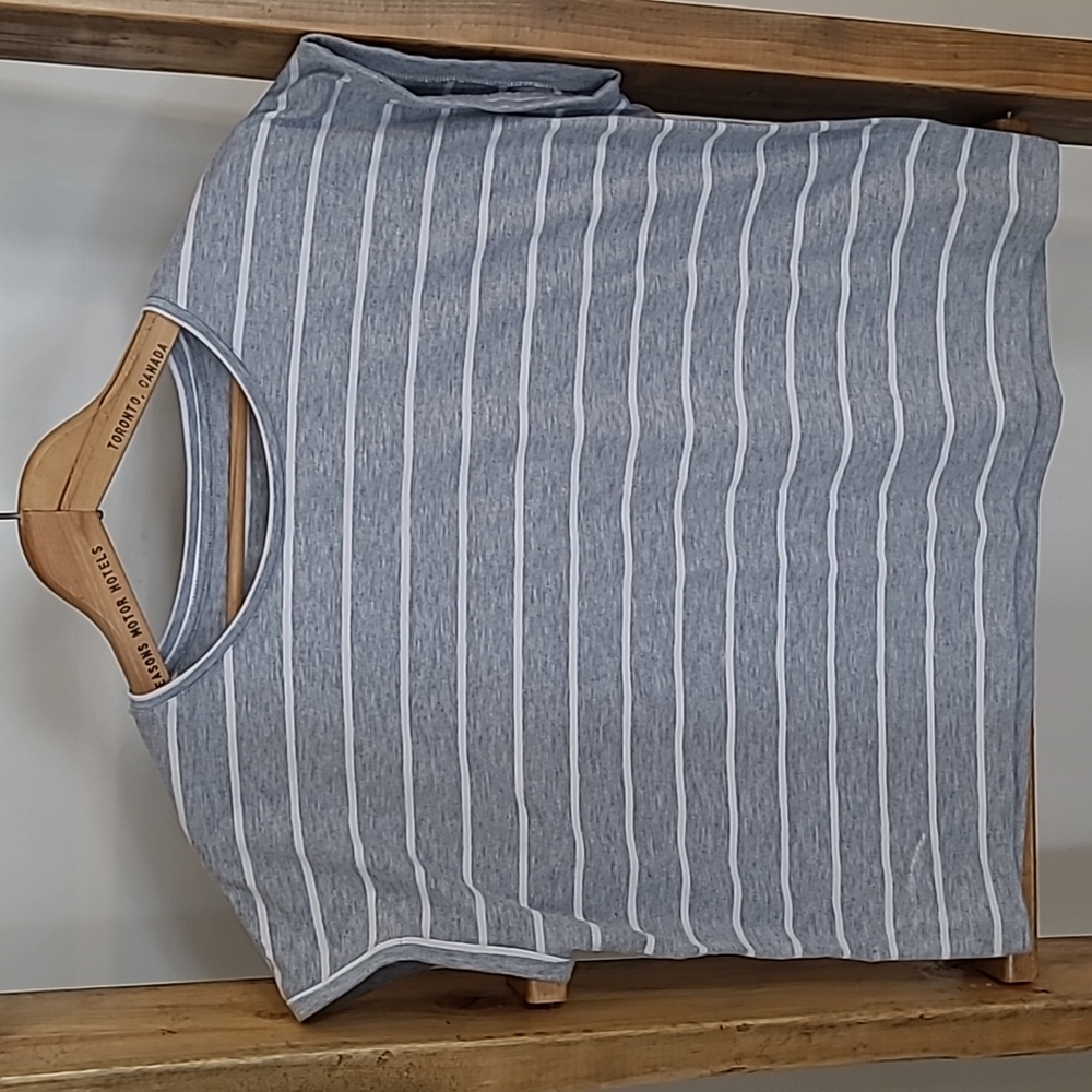 Zyia Short Sleeve Grey and White Striped Tshirt